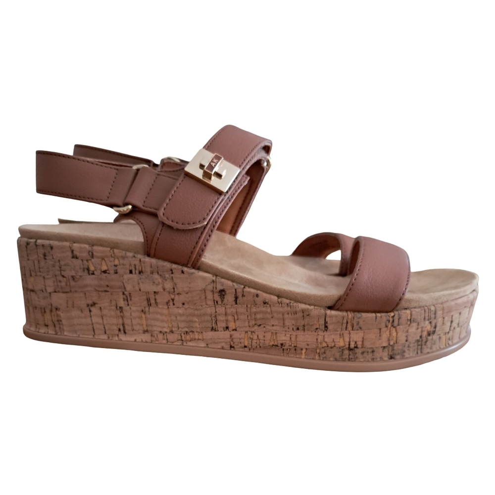 Anne Klein Verse Wedge Women's Sandals Size 8.5 New Cognac Brown